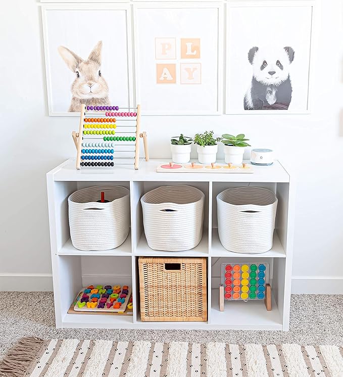 OrganiHaus Set of 3 Off-White Woven Storage Baskets for Shelves, Decorative Organizer Bins for Closet, Bathroom & Living Room, Multipurpose Home Organization Baskets, Toy Storage Basket - 15x9x10 in