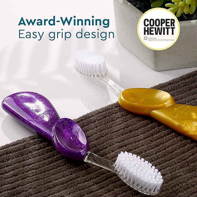 RADIUS Big Brush with Replaceable Head BPA Free & ADA Accepted Toothbrush Designed to Improve Gum Health & Reduce Gum Issues - Left Hand - Midnight Sky/Marble/Soda Pop Eco Grind - Pack of 3