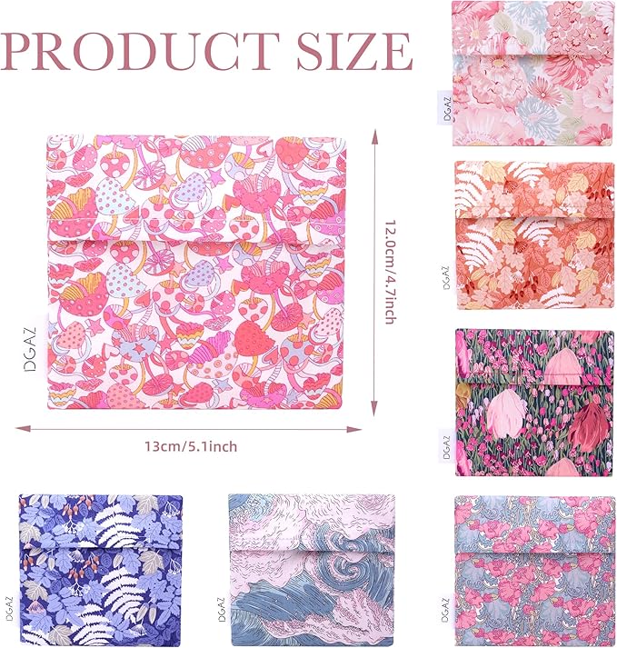 DGAZ Sanitary Napkin Storage Bag, Period Bag for Teen Aged Girls, Portable Period Bag for Panty Liners/Menstrual Cup/Small Tampons，Mini Makeup Bag for Purse(Dream Mushroom)