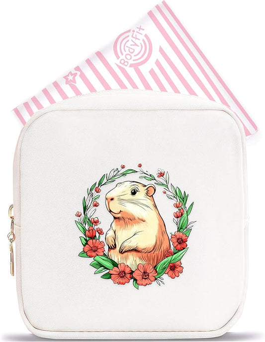 Capybara Mini Makeup Bag, Capybara Gift For Women Girls, Cute Portable Zipper Pouch Cosmetic Bag For Teen Girls Kids, Small Storage Bag For Sanitary Pad, Period napkin bag!