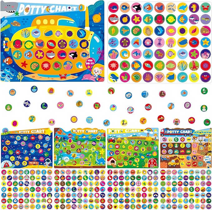 Potty Training Sticker Chart for Kids, 15 Incentive Potty Charts & 630 Stickers (Space, Farm, Dinosaur, Ocean, Construction Site) Potty Training Charts for Boys & Girls, Multiple Toddlers