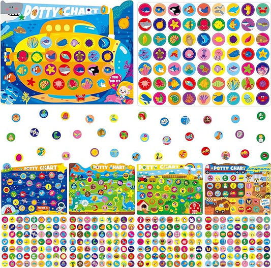Potty Training Sticker Chart for Kids, 15 Incentive Potty Charts & 630 Stickers (Space, Farm, Dinosaur, Ocean, Construction Site) Potty Training Charts for Boys & Girls, Multiple Toddlers