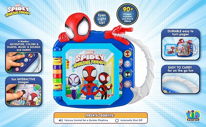 eKids Spidey and His Amazing Friends Book, Toddler Toys with Built-in Preschool Learning Games, Educational Toys for Fans of Spiderman Toys and Gifts (Styles May Vary)