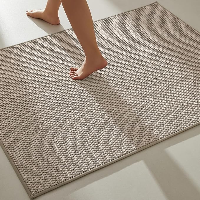 Large Bathroom Rugs Non Slip Washable Bath Rugs Super Absorbent Bathroom Rug Thin Quick Dry Low Pile Bath Mats, Beige 36"x48"