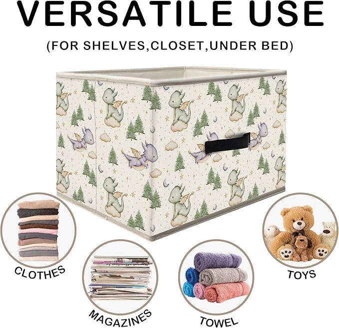 Nogrit Dinosaur Nursery Storage Bins Box, Toybox for Boys, Green and Purple Woods Dinosaur Foldable Baskets Organizer Container with Handles for Kids Boys Bedroom Bathroom Clothes Toys Books