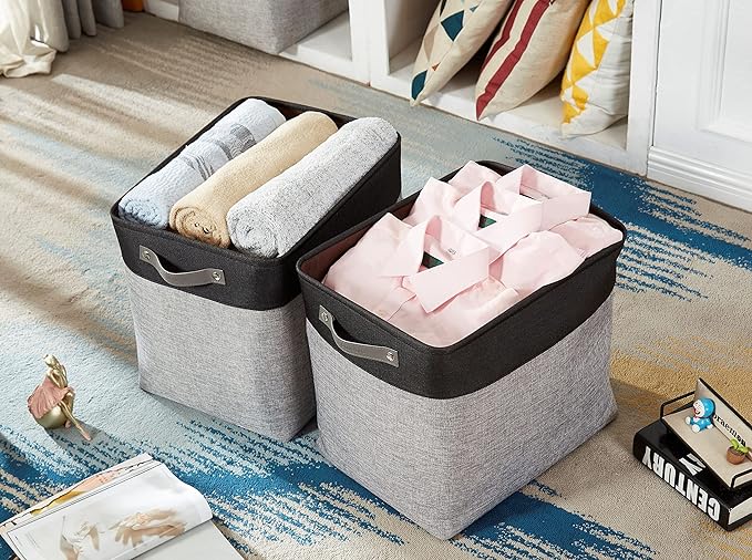 DECOMOMO Extra Large Storage Baskets, 54.5L Fabric Storage Bins for Organizing Linen Closet, Nursery (Grey & Black, XXXL - 3 pack)