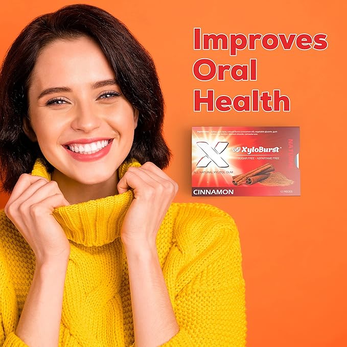 XyloBurst Gum | Xylitol Chewing Gum | Sugar Free, Gluten Free, Keto Friendly | Aspartame Free Gum For Oral Health | Cinnamon | 12 Pieces, Pack of 12
