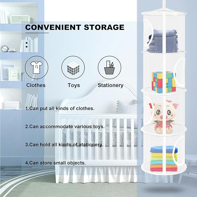 Libeder Mesh Hanging Storage Space Saver Bags Organizer,Foldable Storage Organizer 4 Compartments Toy Storage Basket for Kids Room Bathroom 3 Sets, White