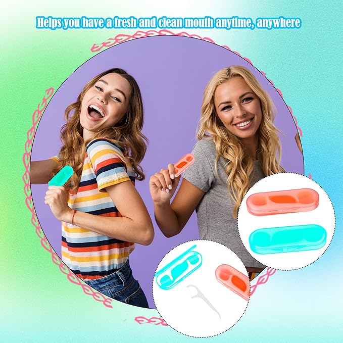 36 Pack Travel Floss Dental Cases with 360 Pcs Toothpick Flossers Portable Picks Individually Sealed Refillable Storage Box for Adults Teeth Cleaning Ideal for Family Hotel Office (Green, Pink)