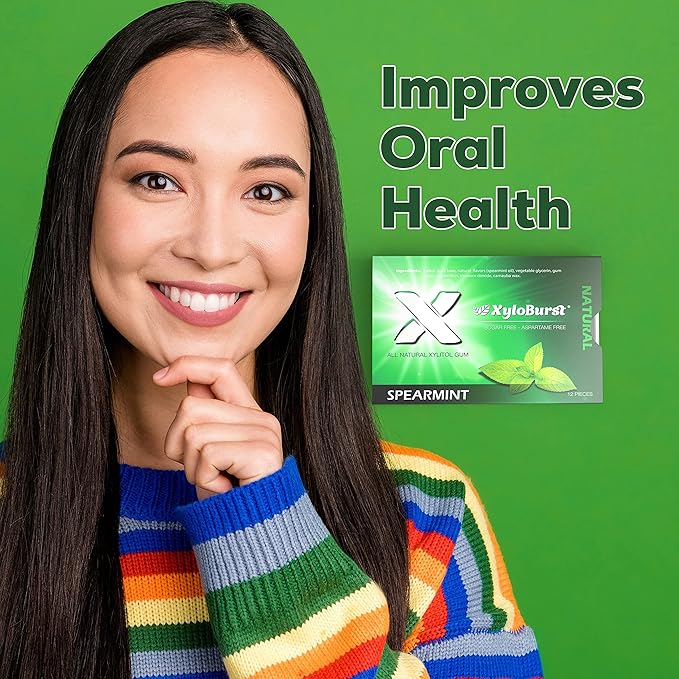 XyloBurst Gum | Xylitol Chewing Gum | Sugar Free, Gluten Free, Keto Friendly | Aspartame Free Gum For Oral Health | Spearmint | 12 Pieces, Pack of 12