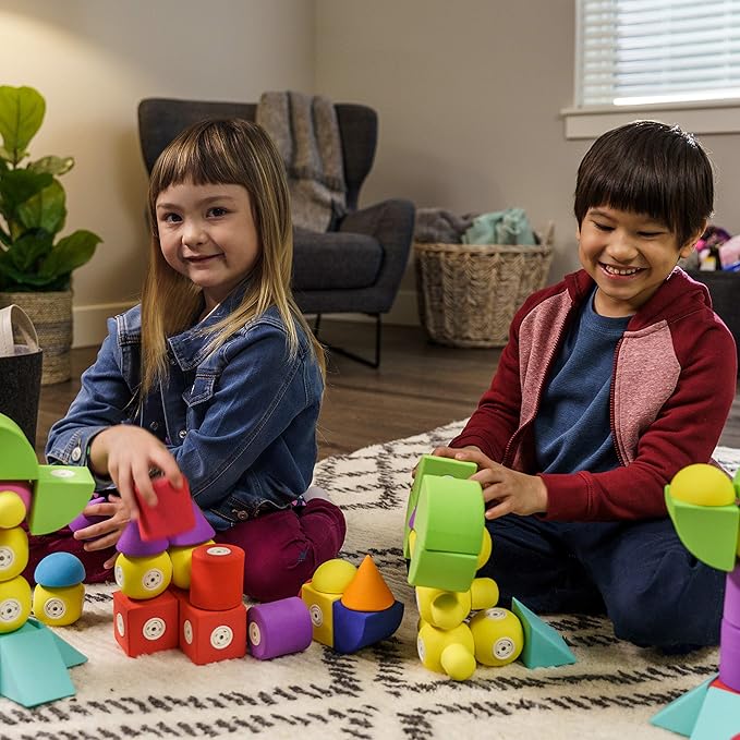 Blockaroo Magnetic Foam Building Blocks - 35-Piece Castle, Bath Toys for Toddlers, Preschool Toys, Bathtub Toys, Sensory Toys, Blocks for Toddlers 3-5, Engineering Toys for Kids 3-5, Bath Blocks