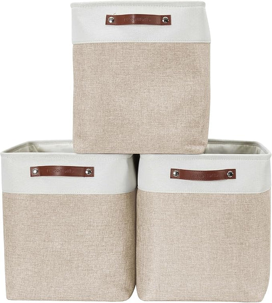 DECOMOMO Extra Large Storage Baskets, 54.5L Fabric Storage Bins for Organizing Linen Closet, Nursery (Khaki & White, XXXL - 3 pack)