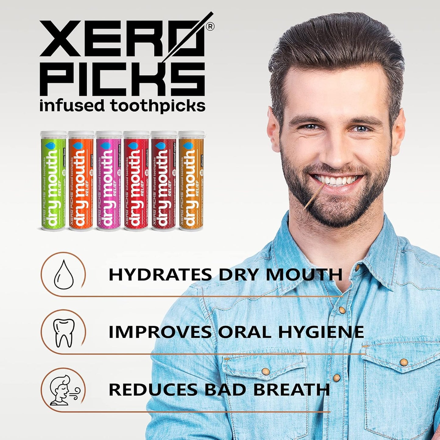 Xero Picks Dry Mouth - Infused Flavored Toothpicks for Long Lasting Fresh Breath & Dry Mouth Prevention (Variety 6 Pack)
