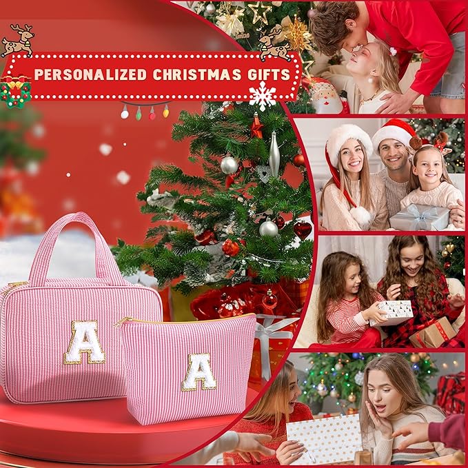 YOOLIFE Christmas Gifts for Women Stocking Stuffers, Initial Hanging Toiletry Bag for Women, Travel Toiletry Bag, Birthday Gifts for Mom Daughter Sister Friends, Letter M, Pink