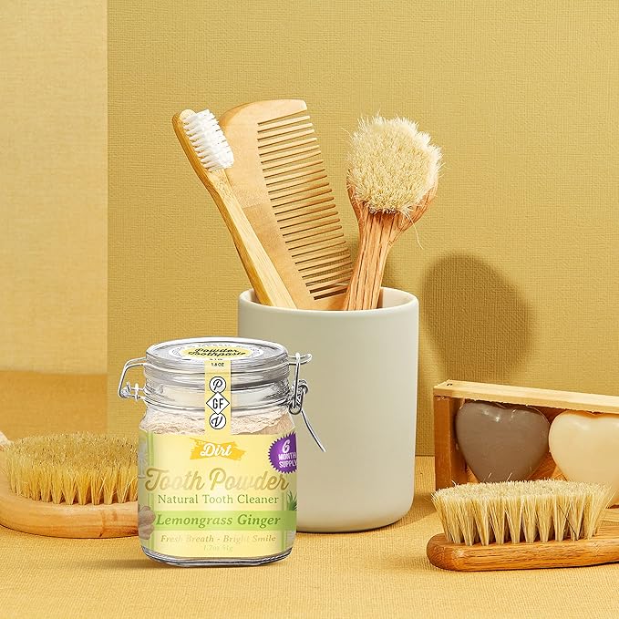 The Dirt - Remineralizing Tooth Powder, Natural Fluoride-Free Teeth Whitening Powder with Hydroxyapatite, Flouride & Gluten Free, Organic Vegan (Lemongrass & Ginger, 51g: 6 Month Supply)
