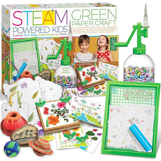 4M - STEAM Green Paper Crafts - Make Recycled Papers, Flower Pressing Art - Eco-Friendly STEAM Craft Paper Kit for Kids Ages 5+ - Learn Sustainability Through Creative Activities