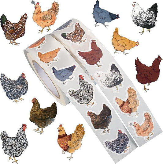 1000PCS Chicken Stickers Roll for Kids, 2 Rolls 10 Styles Cute Hen and Farm Stickers, Waterproof Vinyl Decals for Water Bottles Laptops Scrapbooking Party Favors Classroom Rewards
