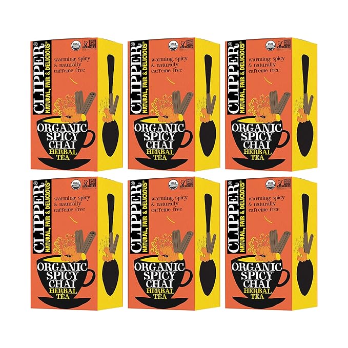 Clipper Organic Spicy Chai Herbal Tea, Caffeine Free, Non GMO, 1.76 Ounces (Pack Of 6)