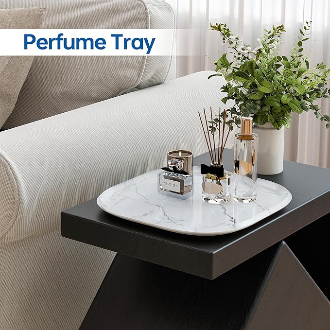 Vanity Decorative Tray, 12" x 12" White Marble Pattern Perfume Tray, Bathroom Tray Countertop Organizer for Soap Towel, Jewelry, Candle