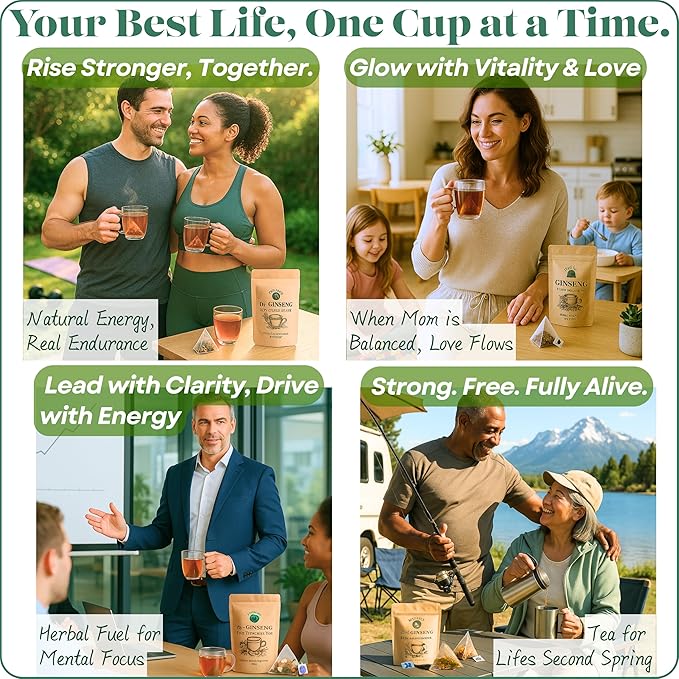 2 Pack of Dr. Lu’s Organic Ginseng Five Treasures Tea Kidney Tea | Ginseng Six Treasures tea for Kidney Cleanse Detox & Repair with Maca Root in Corn Fiber Pyramid Bags (No Plastic/Nylon) | Made in US