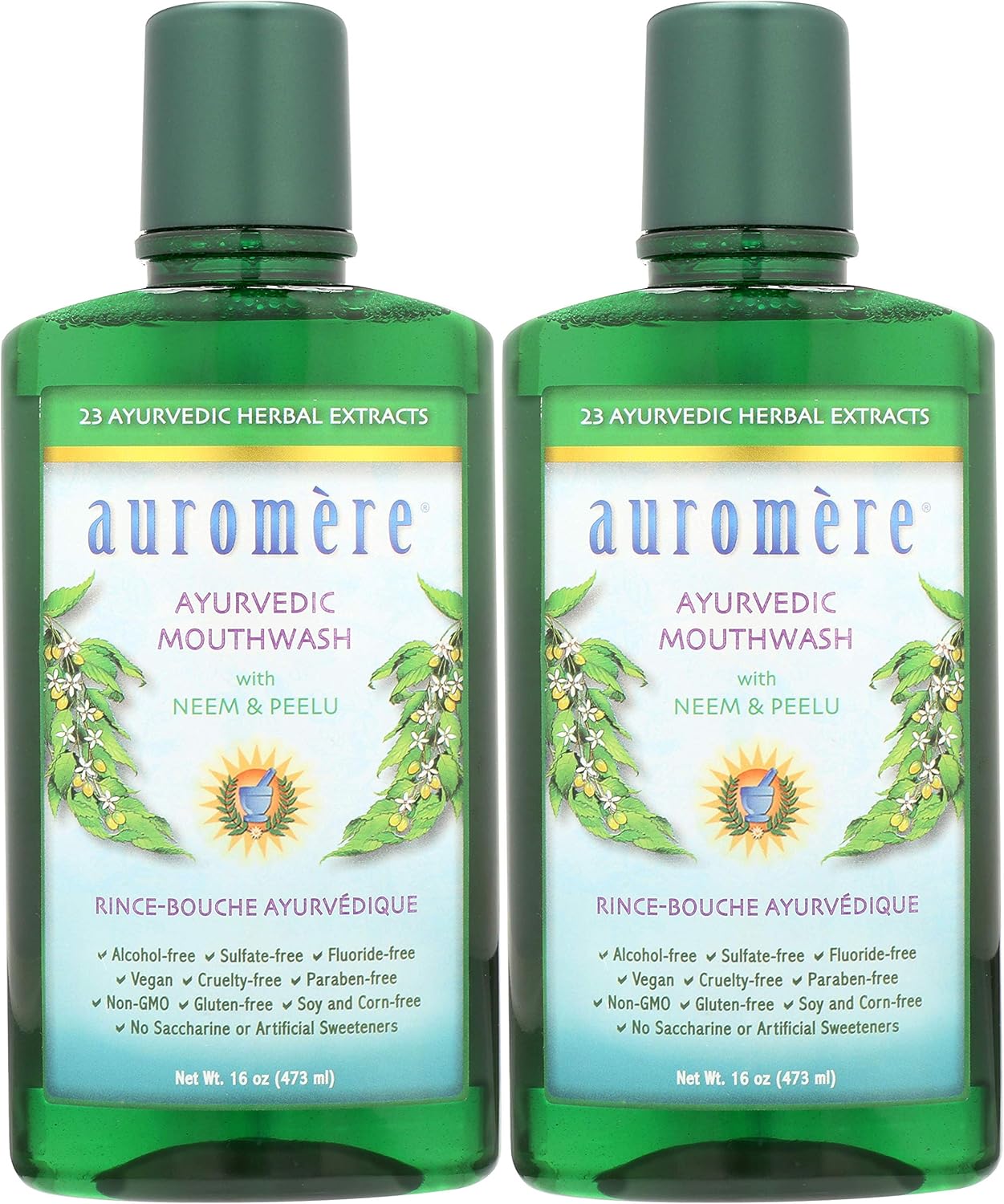Auromere Ayurvedic Mouthwash - Vegan, Fluoride Free, Alcohol Free, Natural, Non GMO (16 fl oz), 2 Pack
