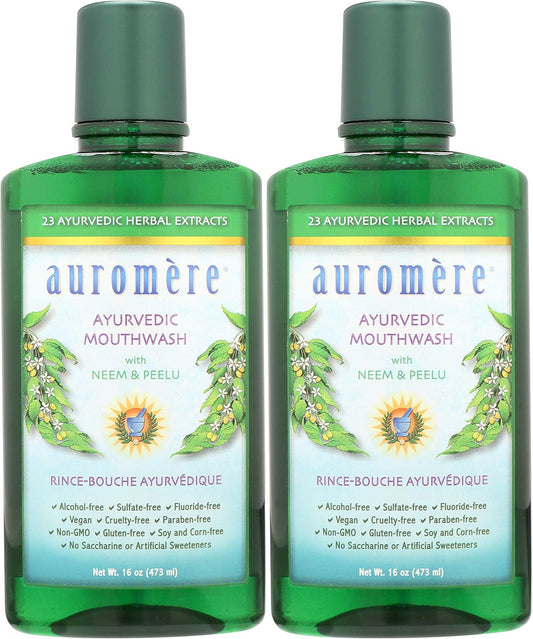 Auromere Ayurvedic Mouthwash - Vegan, Fluoride Free, Alcohol Free, Natural, Non GMO (16 fl oz), 2 Pack