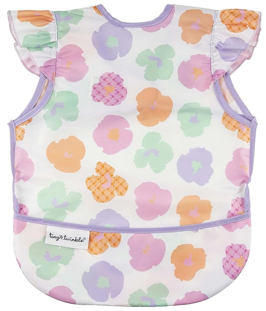 Tiny Twinkle Mess Proof Baby Bib for Girls | Waterproof Toddler Bib for Eating | Baby Apron for Feeding | Machine Washable | Perfect Shower Gift (Floral Pop, 6–24M)