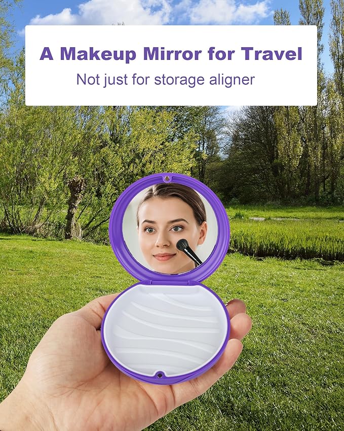 2 Pack Retainer Case with Mirror Kits, Aligner Case Compatible with Invisalign, Slim Night Guard Cases with Aligner Removal Tool, Brush and Chew, Purple