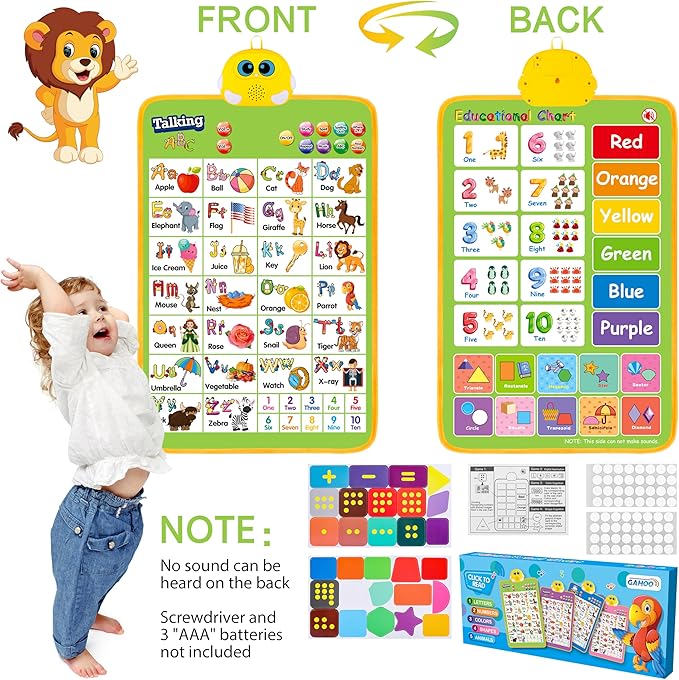 Electronic Alphabet Wall Chart, Talking ABC, 123s, Music Poster, Kids Montessori Toys for Toddlers 2-4, Interactive Educational Toddler Toy, Learning Gift for Age 1 2 3 4 5 Year Old Boys Girls - Green