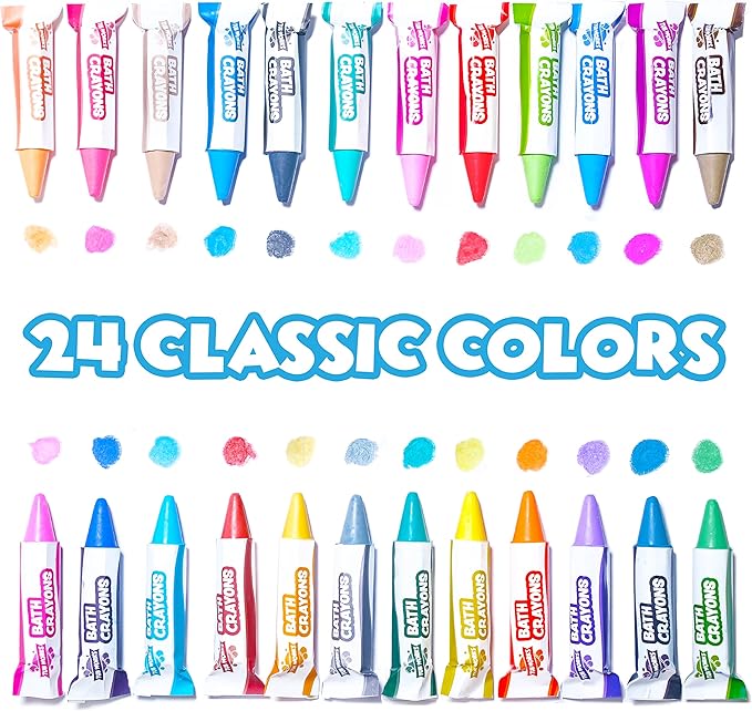 Tub Works® Smooth™ Bath Crayons Bath Toy, 24 Pack | Nontoxic, Washable Bath Crayons for Toddlers & Kids | Unique Formula Draws Smoothly & Vividly on Wet & Dry Tub Walls | Hexagon Grip Bathtub Crayons