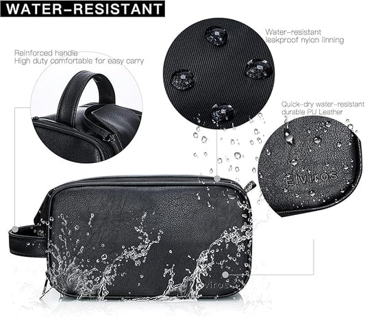 Elviros Toiletry Bag for Men, Large Travel Shaving Dopp Kit Water-resistant Bathroom Toiletries Organizer PU Leather Cosmetic Bags
