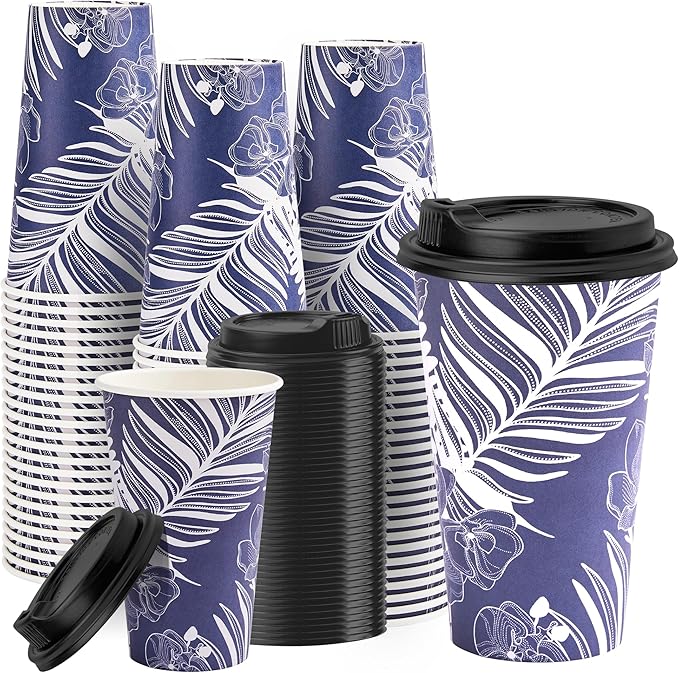 16 oz Disposable Coffee Cups with Lids 100 Pack, Hot Paper Coffee Cups with Lids, To Go Cup with Lid