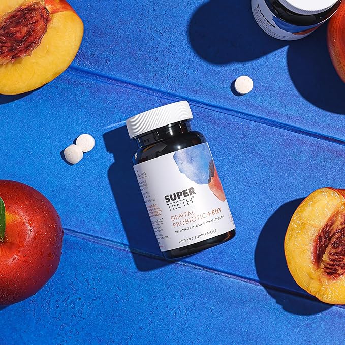 Super Teeth ENT Probiotic | BLIS K12 & M18 Probiotics | for Oral Microbiome Health & Sinus, Throat & Immune Support | 60 Natural Peach Flavored Chewable Tablets | Dental Probiotic