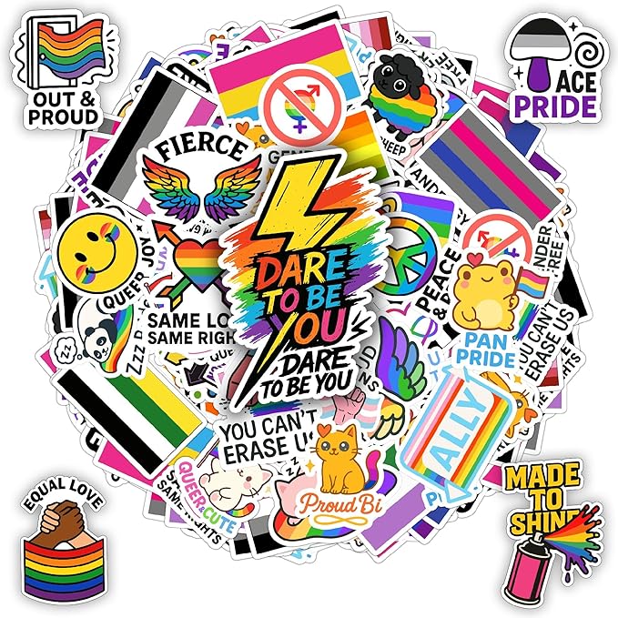 100 Pcs Rainbow Flag Pride Stickers Mixed, Stuff Vinyl Sticker Waterproof Decal Decore Laptop Water Bottle Scrapbook Hard Hat Funny Gift for Men Boy Birthday Christmas