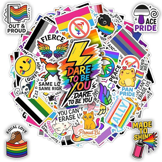 100 Pcs Rainbow Flag Pride Stickers Mixed, Stuff Vinyl Sticker Waterproof Decal Decore Laptop Water Bottle Scrapbook Hard Hat Funny Gift for Men Boy Birthday Christmas