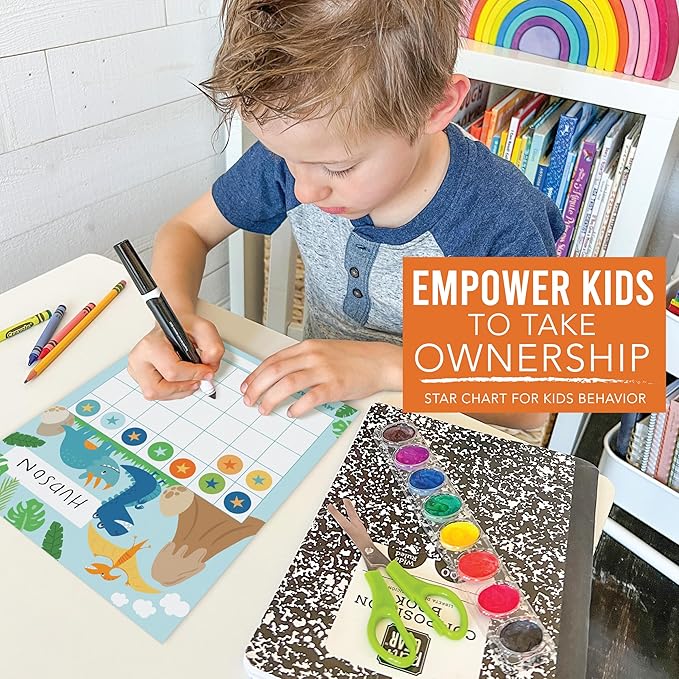 Sticker Chart for Kids Behavior at Home & Classroom - 25 Reward Chart for Kids Incentives, Gold Star Sticker Sheets, Dinosaur Incentive Charts for Classroom Must Haves