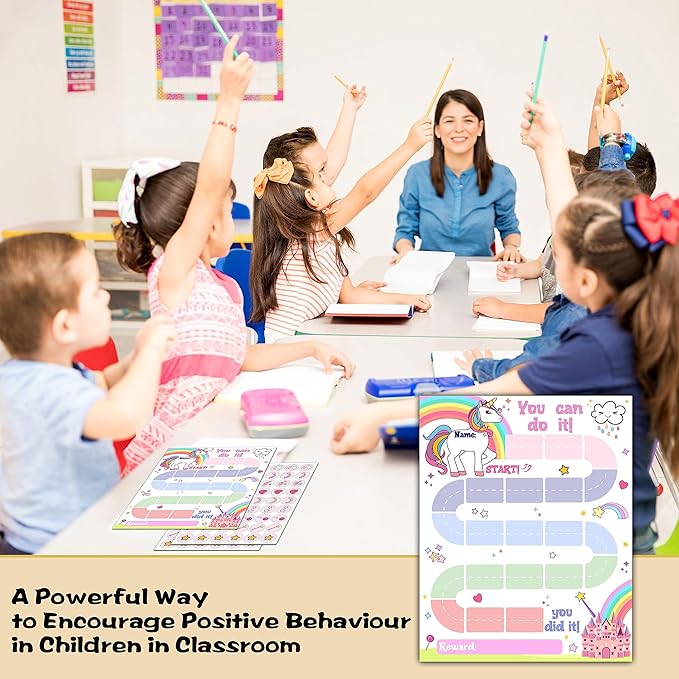 10 Unicorn Reward Chart with 216 Round Stickers, Incentive Behavior Chart for Kids at Home Classroom, Kids Routine Daily Chore Sticker Chart-A20