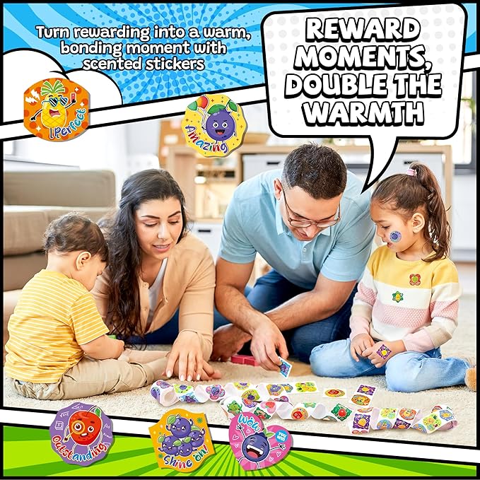 HORIECHALY 600 Pcs Scented Stickers for Kids, 3 Rolls Scratch and Sniff Smelly Motivational Reward Stickers, Classroom Encouragement School Smelly Sticker for Teachers, Students(1.57")