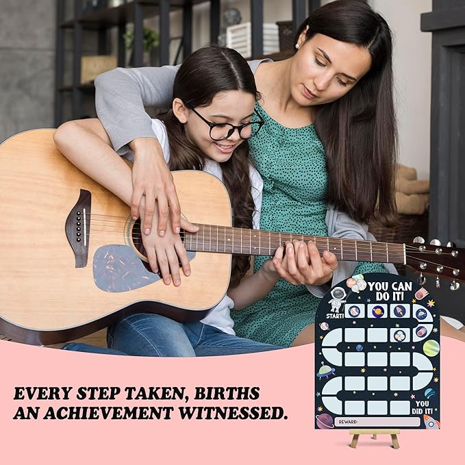 Outer Space Reward Chart, Behavior Chart for Kids at Home, Wooden Incentive Chart Signboard with 24 Tokens, Galaxy Themed Sticker Charts Classroom Essentials -02