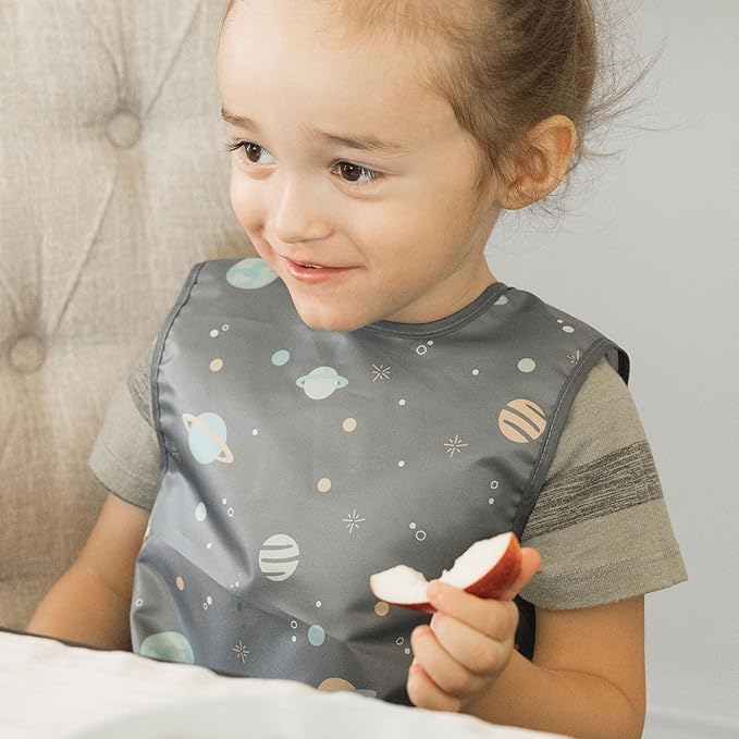 Tiny Twinkle Mess Proof Baby Bib for Boys | Waterproof Toddler Bib for Eating | Baby Apron for Feeding, Machine Washable | Perfect Shower Gift (Space, 6–24M)