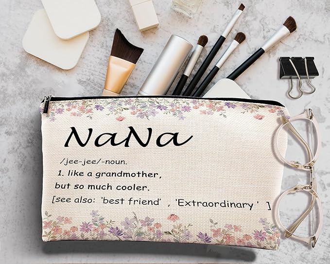 kdqua Nana Floral Makeup Bag, Best Grandma Gifts for Christmas Birthday from Grandkids, Nana Gifts from Granddaughters Grandsons Cosmetic Bags Zipper Pouch Travel Organizer Toiletry Bag