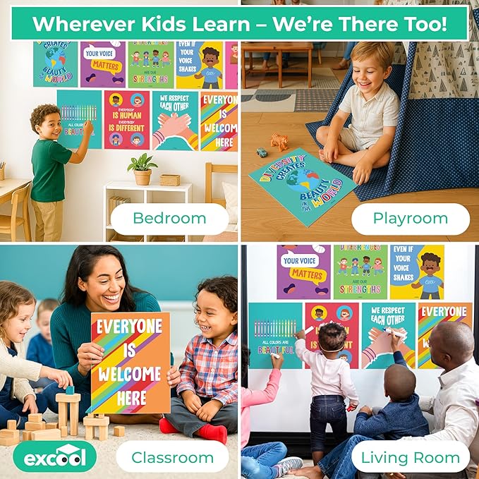 EXCOOL CLUB Diversity Posters For Classroom - Everyone Is Welcome Here Multicultural Decorations, Kindness Quotes Motivational Poster For Elementary Middle School, Inclusion Teacher Must Haves
