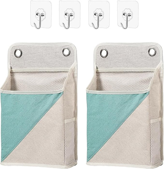 2pcs Wall Hanging Storage Organizer Bag, Hanging Baskets with Pockets for Wall organizing, Storage Hanging Bag for Bedroom, Dormitory, Study Room, Bathroom(Green/White)
