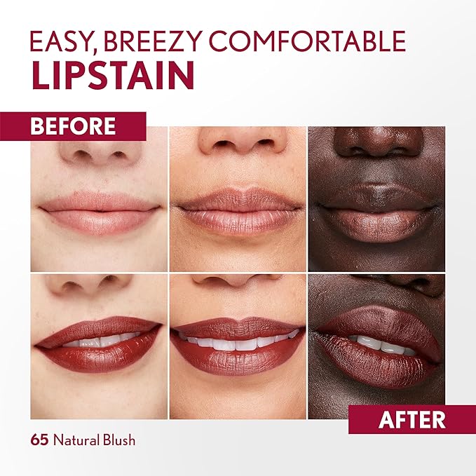 Covergirl Outlast, 65 Natural Blush, Lipstain, Smooth Application, Precise Pen-Like Tip, Transfer-Proof, Satin Stained Finish, Vegan Formula, 0.06oz