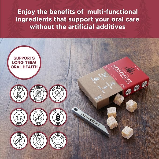 Underbrush Cinna-Mastic Remineralizing Gum, Sugar Free Xylitol Gum With Hydroxyapatite, Supports Fresh Breath and Oral Health, Tree Sap Base, Gluten Free, No Sucralose or Aspartame, 4 Pack