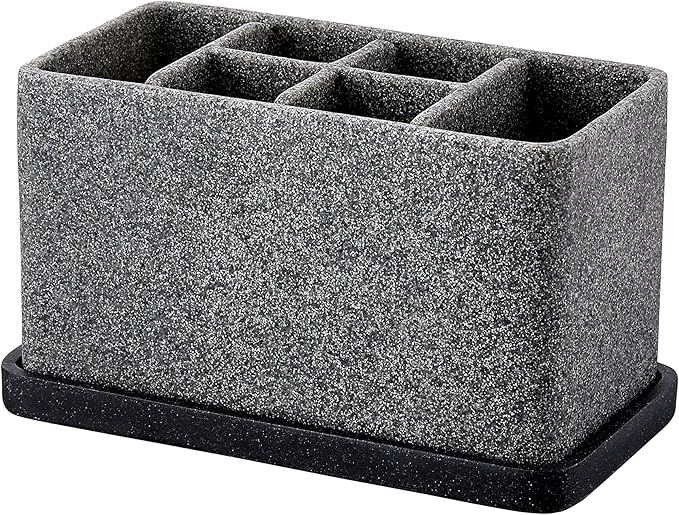 ZCCZ Toothbrush Holder, 6-Slot Bathroom Organizer for Countertop Storage, Holds Toothpaste, Dental Floss, Razor, Comb, Makeup Brushes, and More, Compact Tooth Brushing Stand for Efficient Organization