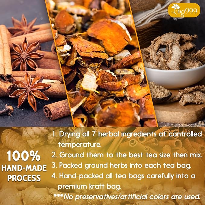 TOG999, 60 Bags Premium Turmeric Ginger Cinnamon Tea. Upgraded Version. Improve Digestion, Support Brain, Weight, Skin and Sleep. Eco-Conscious Tea Bags. No Sugar, No Caffeine, No Gluten, Vegan.