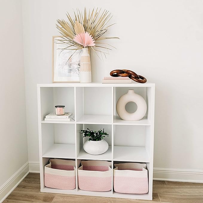 OrganiHaus Set of 3 Pink Woven Storage Baskets for Shelves, Decorative Organizer Bins for Closet & Bathroom, Multipurpose Home Organization Baskets, Toy Storage Basket - 15x9x10 inches