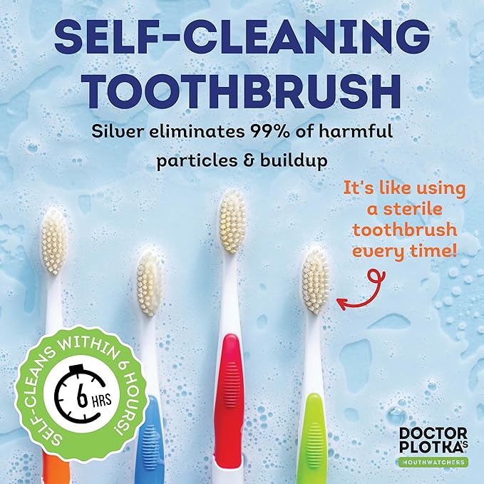 MOUTHWATCHERS Soft Flossing Toothbrush, 4 Pack, Green, Manual Soft Toothbrush for Adults, Ultra Clean, Good for Sensitive Teeth and Gums, by Dr. Plotka's