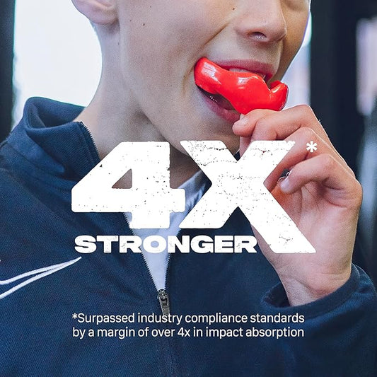 SAFEJAWZ Mouthguard for Braces, Upper & Lower Protection Remoldable Mouth Guard with Case for Boxing, Basketball, Football, MMA, Lacrosse, Hockey and All Contact Sports One Size (Red)